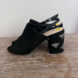 Nine West Chunky Heeled Mules with bee embroidery